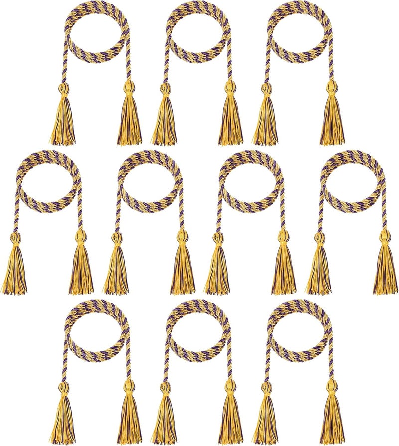 D DODOU 10 Pieces Graduation Cords Polyester Graduation Honor Braided Cords with Sewing Tassels for Bachelor, Master, Doctor 68" Long (Gold Purple) - Image 1